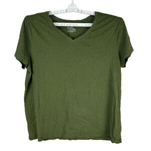 Time And Tru Womens Green V Neck Short Sleeve Shirt XL